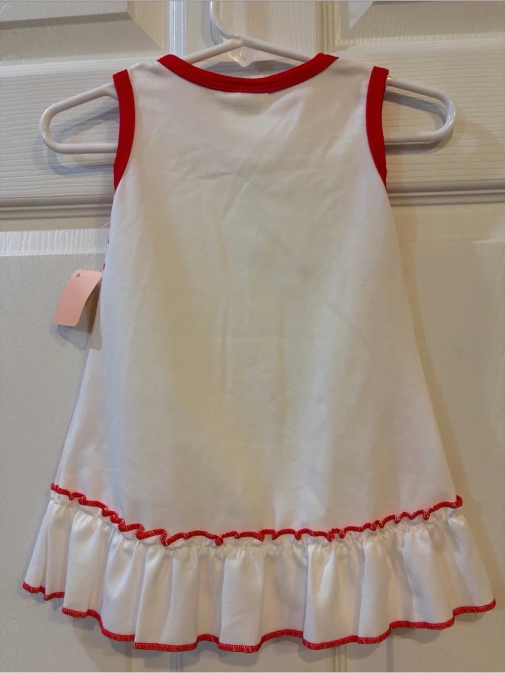 Girls White & Red Baseball Stitch Ruffle Dress